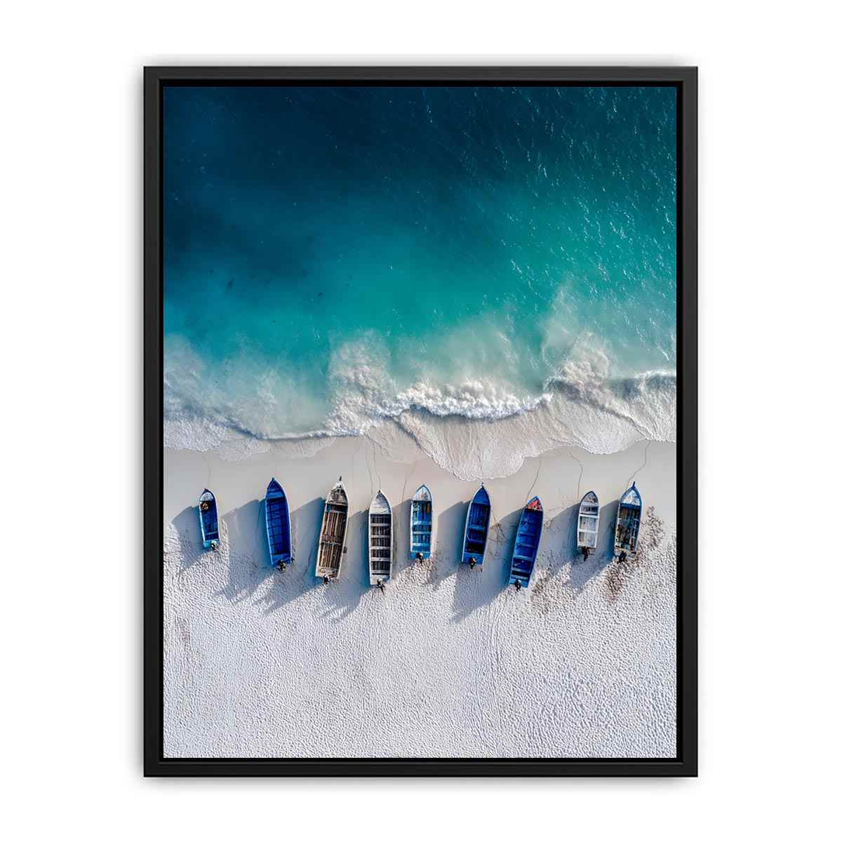 Aerial coastal boats and shoreline photography for modern beach house decor