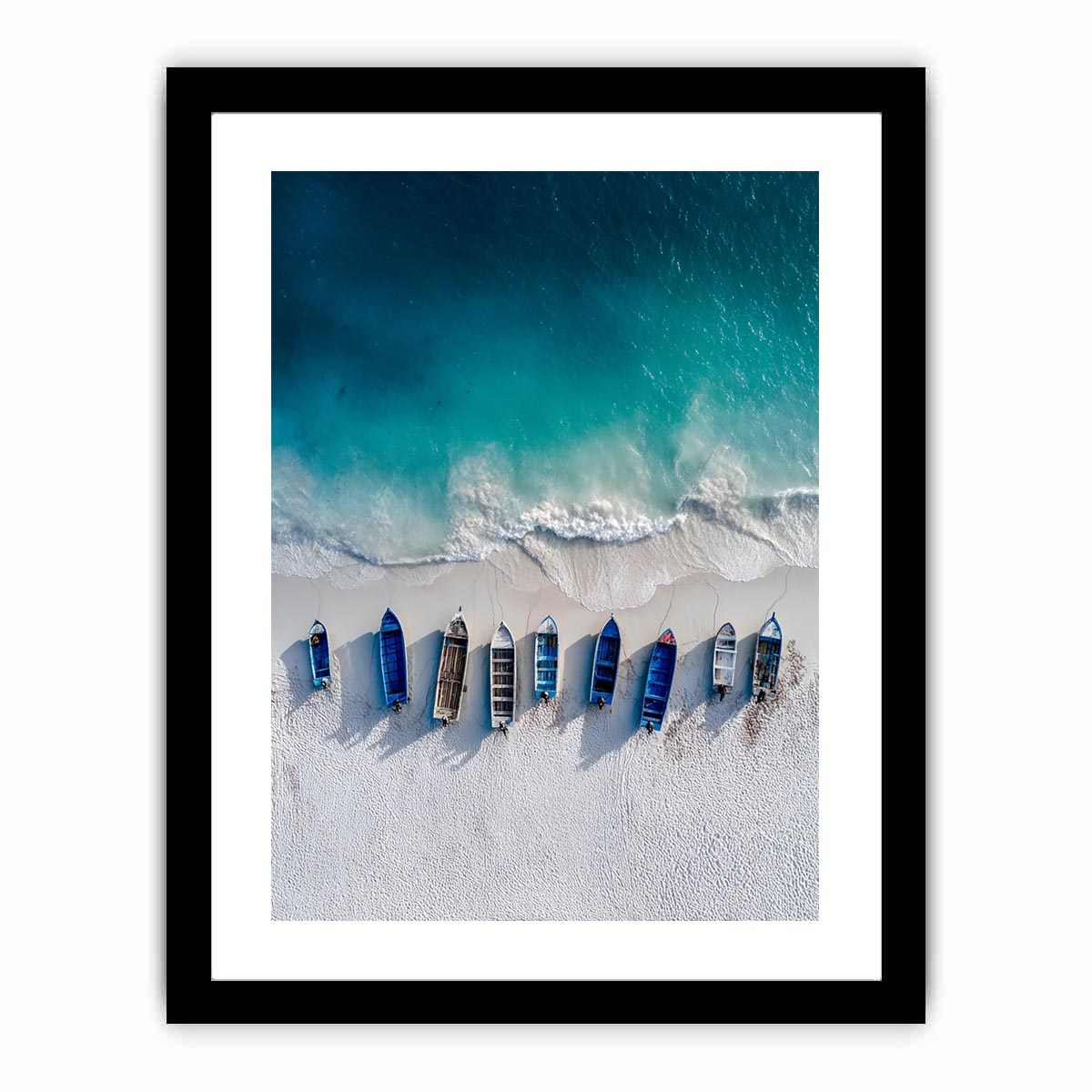 Aerial coastal boats and shoreline photography for modern beach house decor