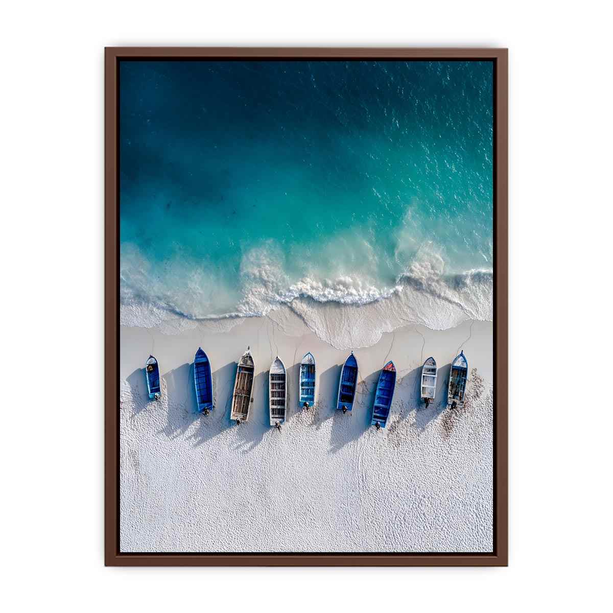 Aerial coastal boats and shoreline photography for modern beach house decor