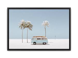 Minimal coastal van photography with palm trees for modern beach house decor