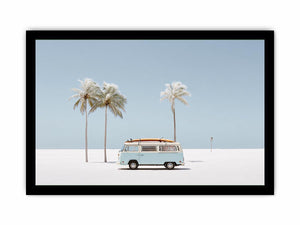 Minimal coastal van photography with palm trees for modern beach house decor