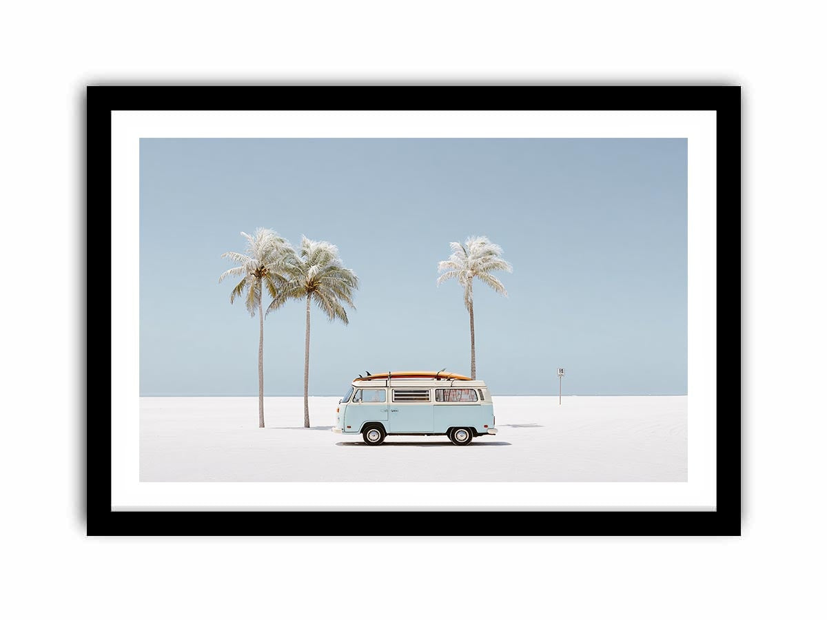 Minimal coastal van photography with palm trees for modern beach house decor