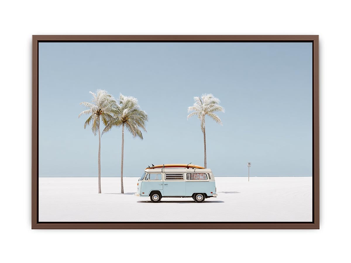 Minimal coastal van photography with palm trees for modern beach house decor