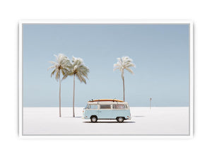 Minimal coastal van photography with palm trees for modern beach house decor