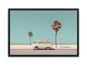Vintage surf van coastal photography for beach house and living room decor