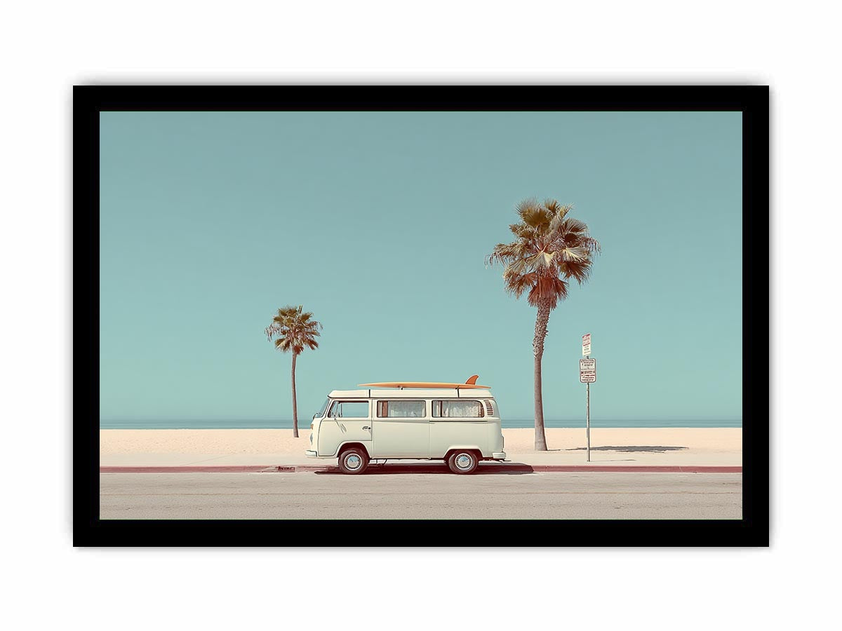Vintage surf van coastal photography for beach house and living room decor