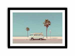 Vintage surf van coastal photography for beach house and living room decor