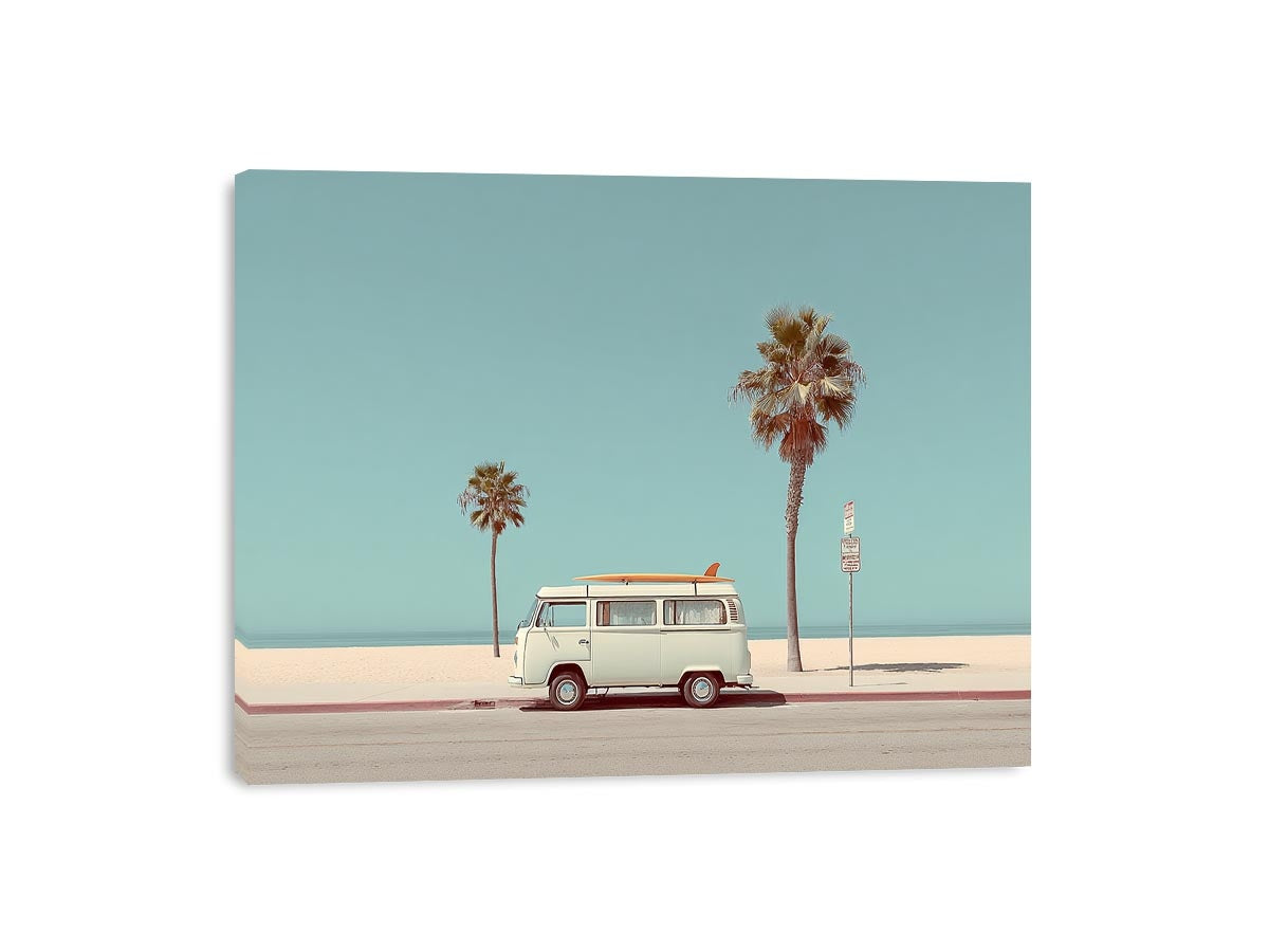 Vintage surf van coastal photography for beach house and living room decor