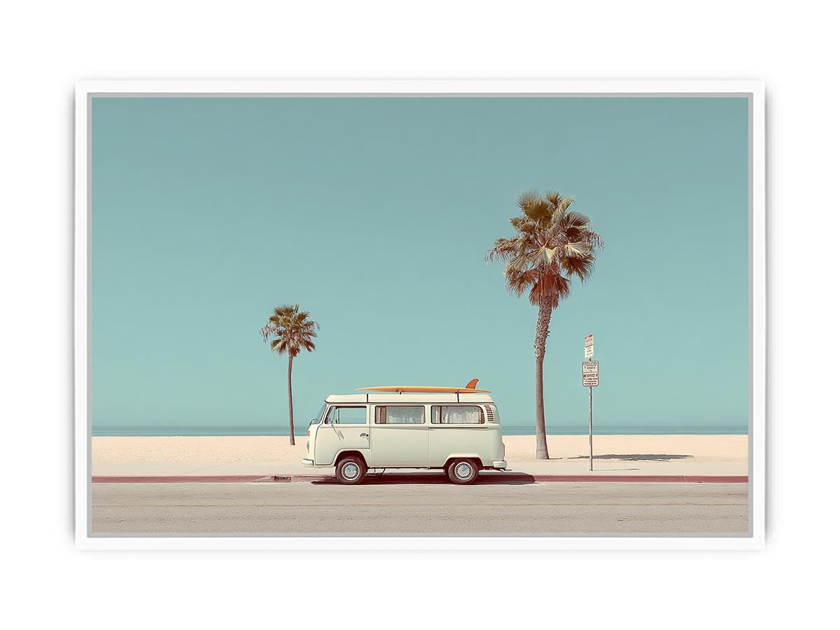 Vintage surf van coastal photography for beach house and living room decor