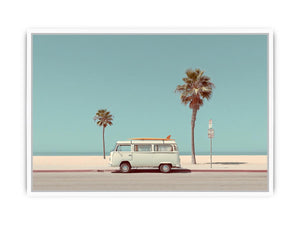 Vintage surf van coastal photography for beach house and living room decor