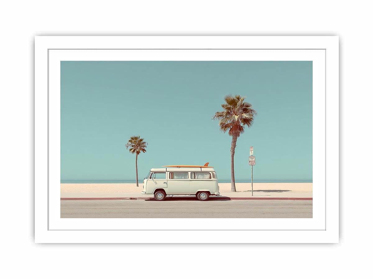 Vintage surf van coastal photography for beach house and living room decor