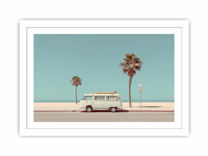 Vintage surf van coastal photography for beach house and living room decor
