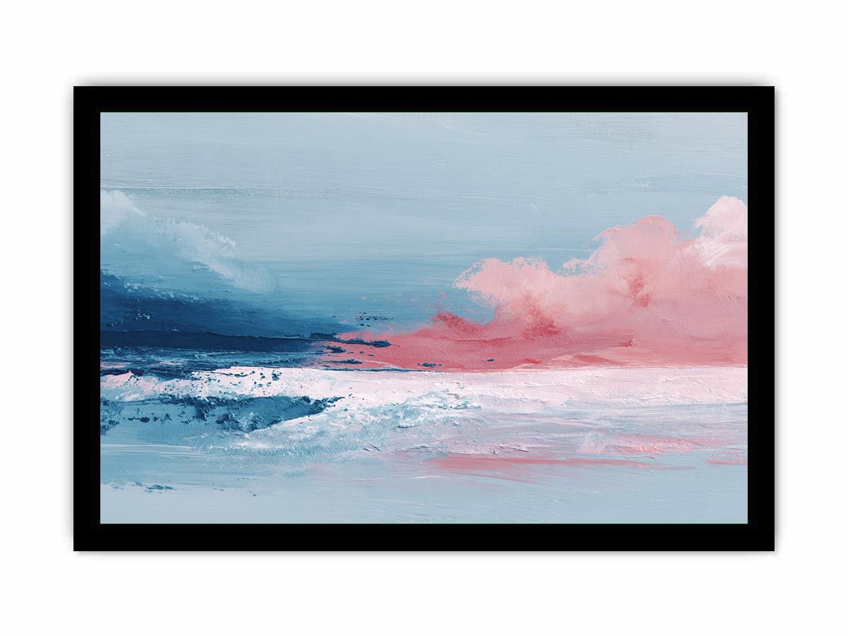 Pink and blue abstract seascape art for elegant modern bedroom decor