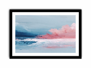 Pink and blue abstract seascape art for elegant modern bedroom decor