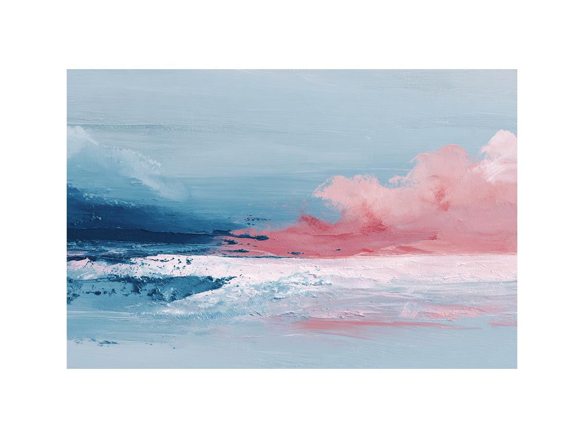 Pink and blue abstract seascape art for elegant modern bedroom decor