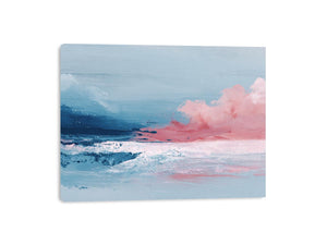 Pink and blue abstract seascape art for elegant modern bedroom decor
