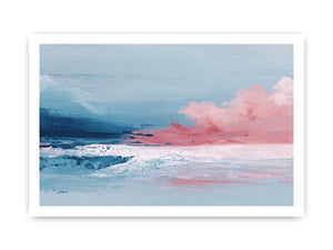 Pink and blue abstract seascape art for elegant modern bedroom decor