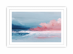 Pink and blue abstract seascape art for elegant modern bedroom decor