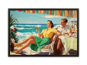 Vintage coastal dining illustration for elegant beach house wall decor