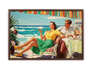 Vintage coastal dining illustration for elegant beach house wall decor