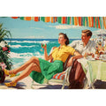 Vintage coastal dining illustration for elegant beach house wall decor