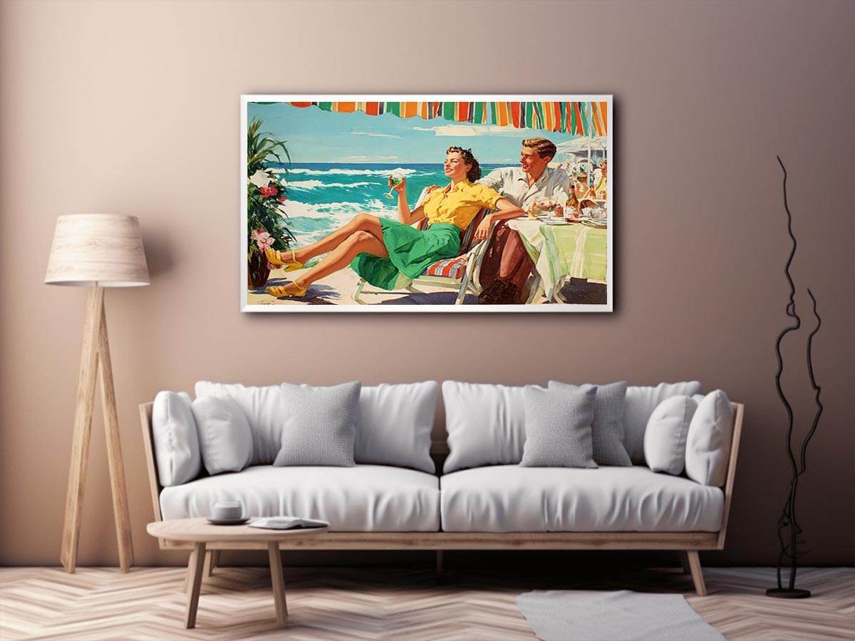 Vintage coastal dining illustration for elegant beach house wall decor