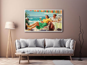 Vintage coastal dining illustration for elegant beach house wall decor
