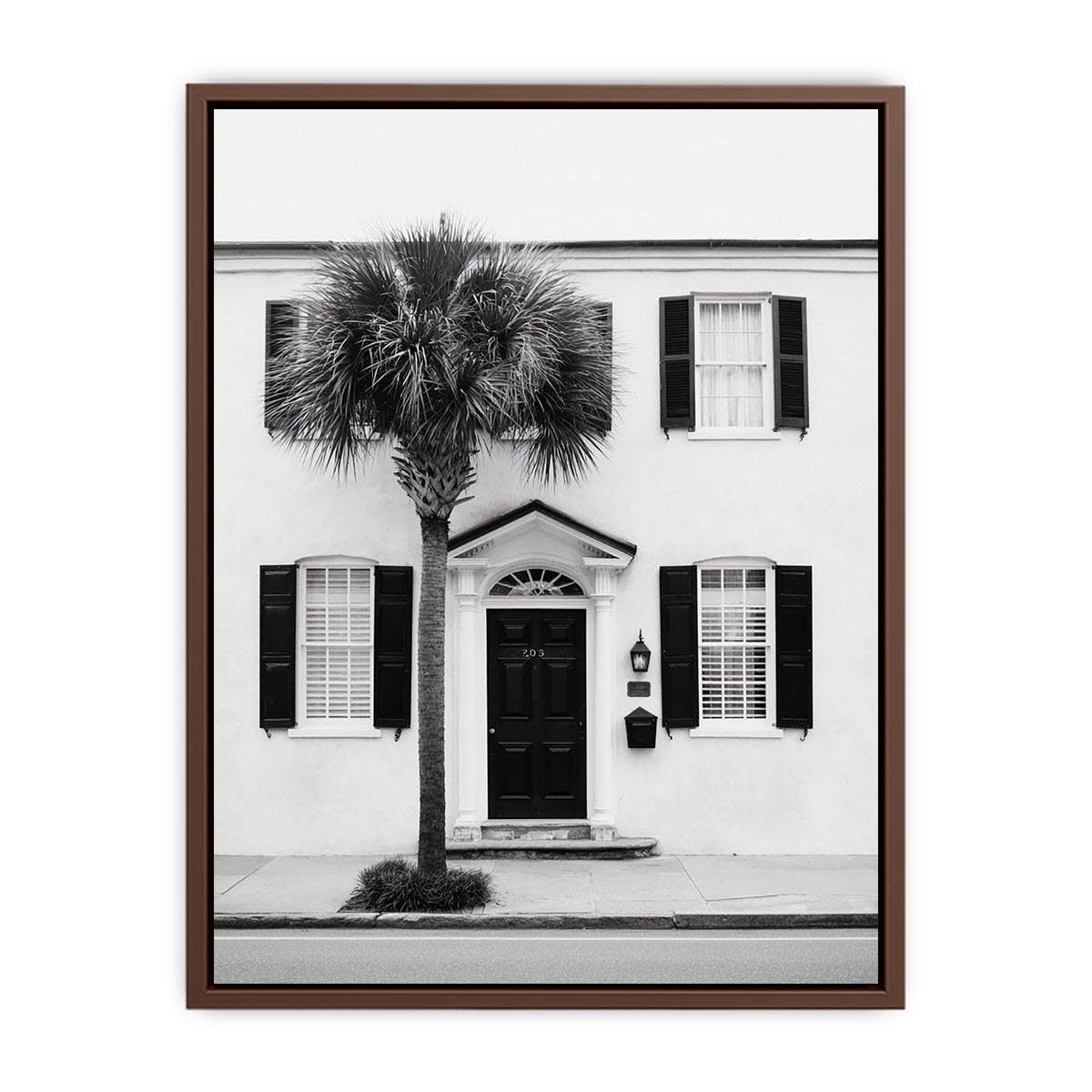 Palm House Noir coastal artwork for modern living room decor