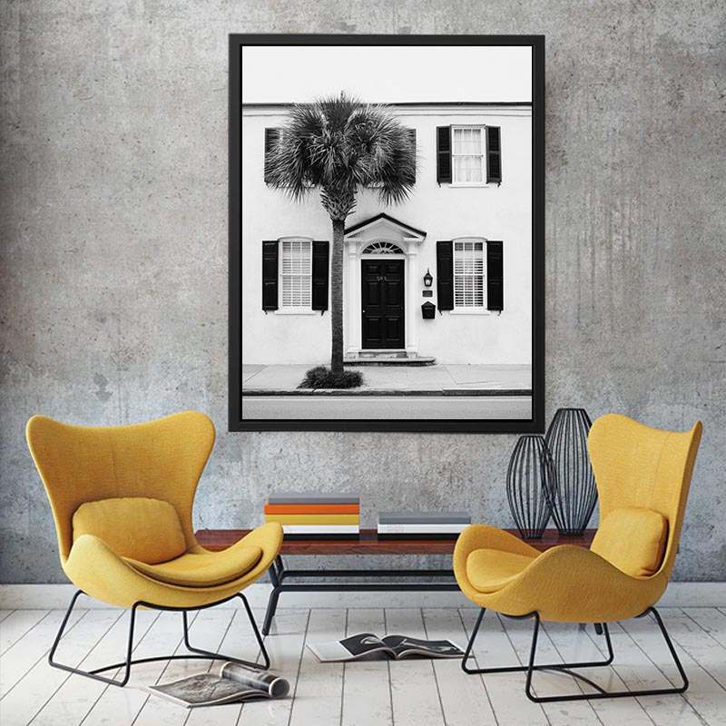 Palm House Noir coastal artwork for modern living room decor