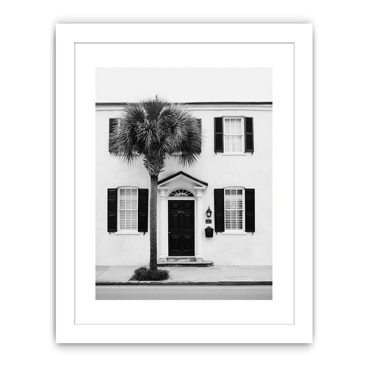 Palm House Noir coastal artwork for modern living room decor