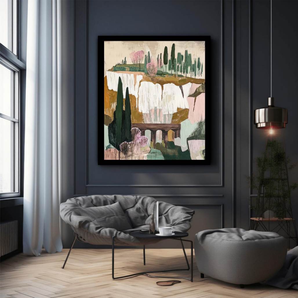Cliffside Garden Passage premium canvas art for modern living room decor
