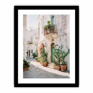 Sunlit Mediterranean Lane coastal artwork for modern living room decor