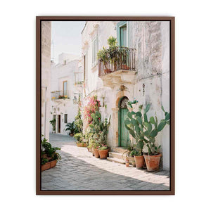 Sunlit Mediterranean Lane coastal artwork for modern living room decor