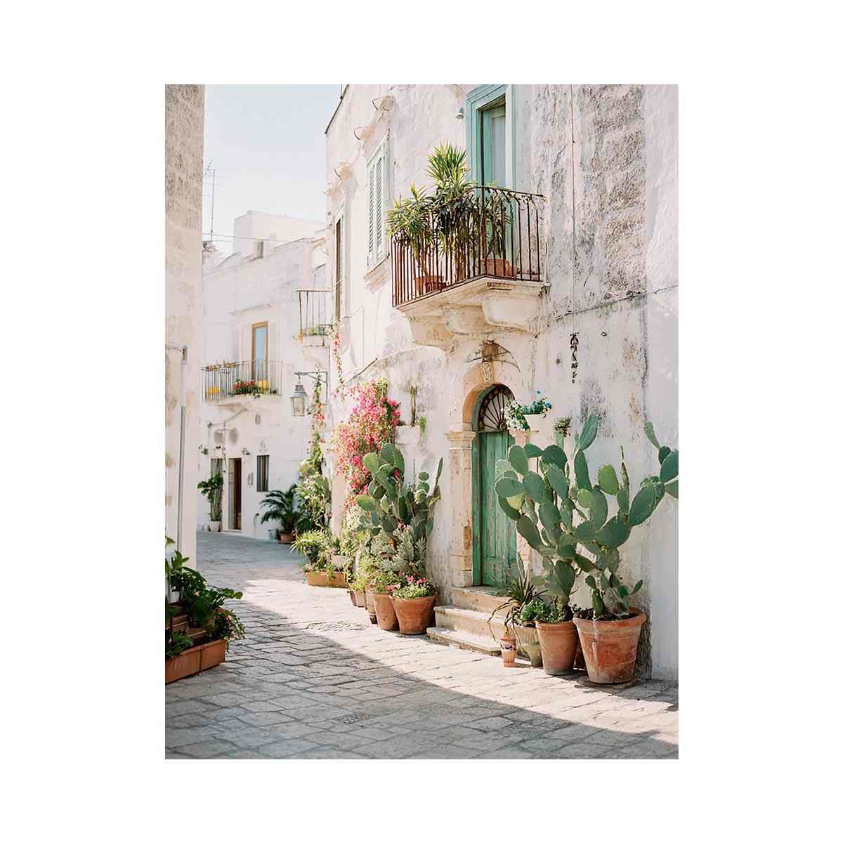 Sunlit Mediterranean Lane coastal artwork for modern living room decor