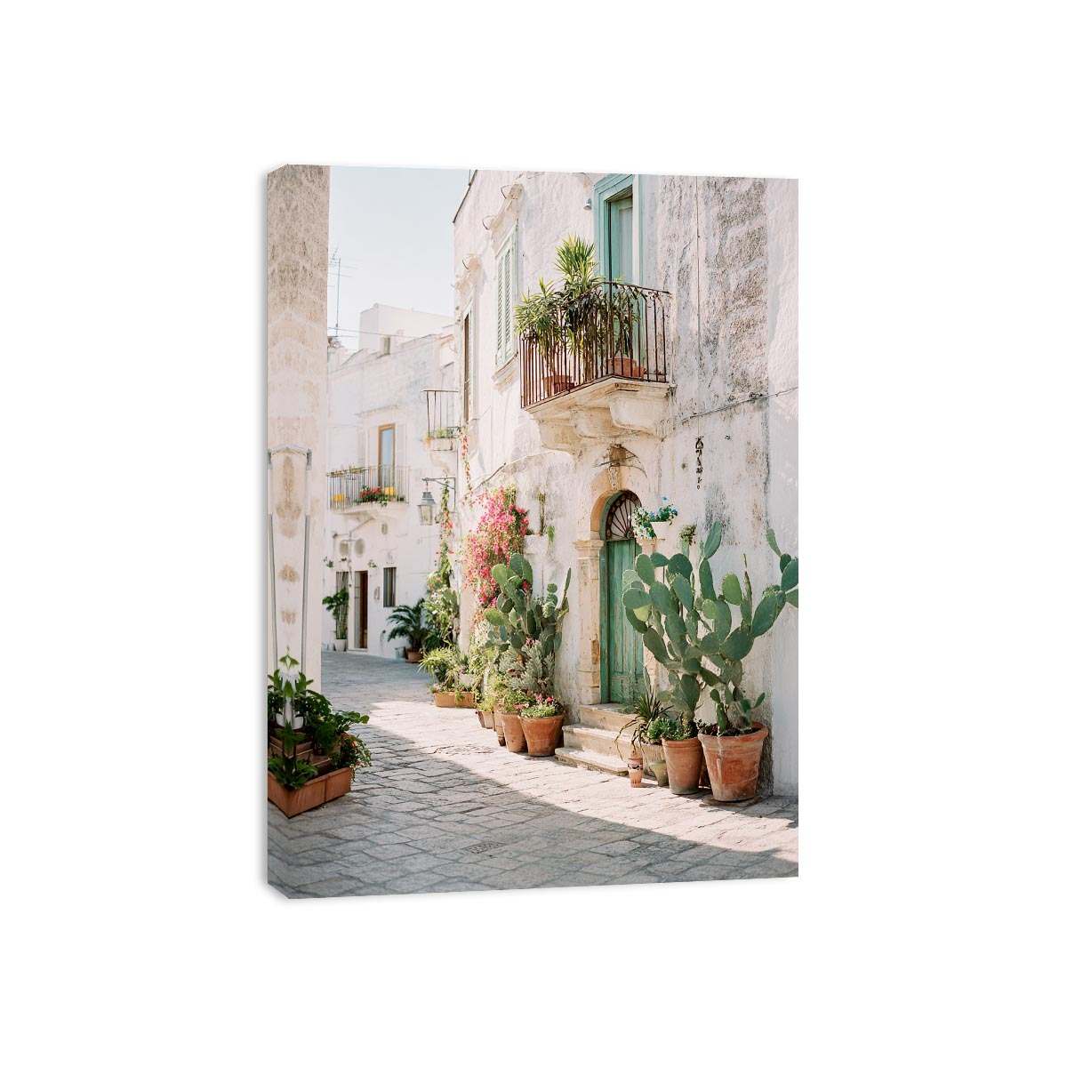 Sunlit Mediterranean Lane coastal artwork for modern living room decor