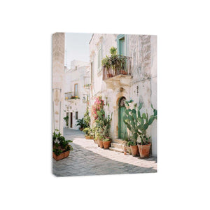 Sunlit Mediterranean Lane coastal artwork for modern living room decor