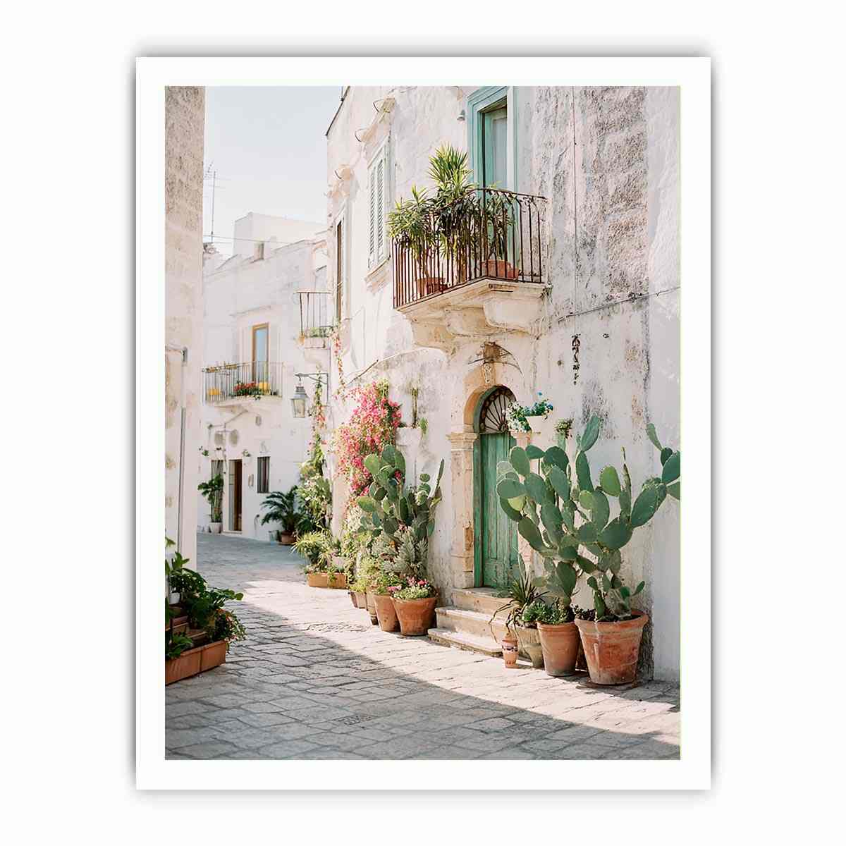 Sunlit Mediterranean Lane coastal artwork for modern living room decor