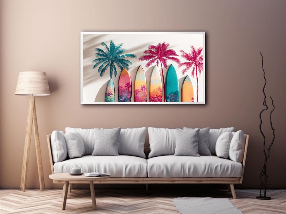 Tropical Surf Dreams coastal artwork for modern living room decor