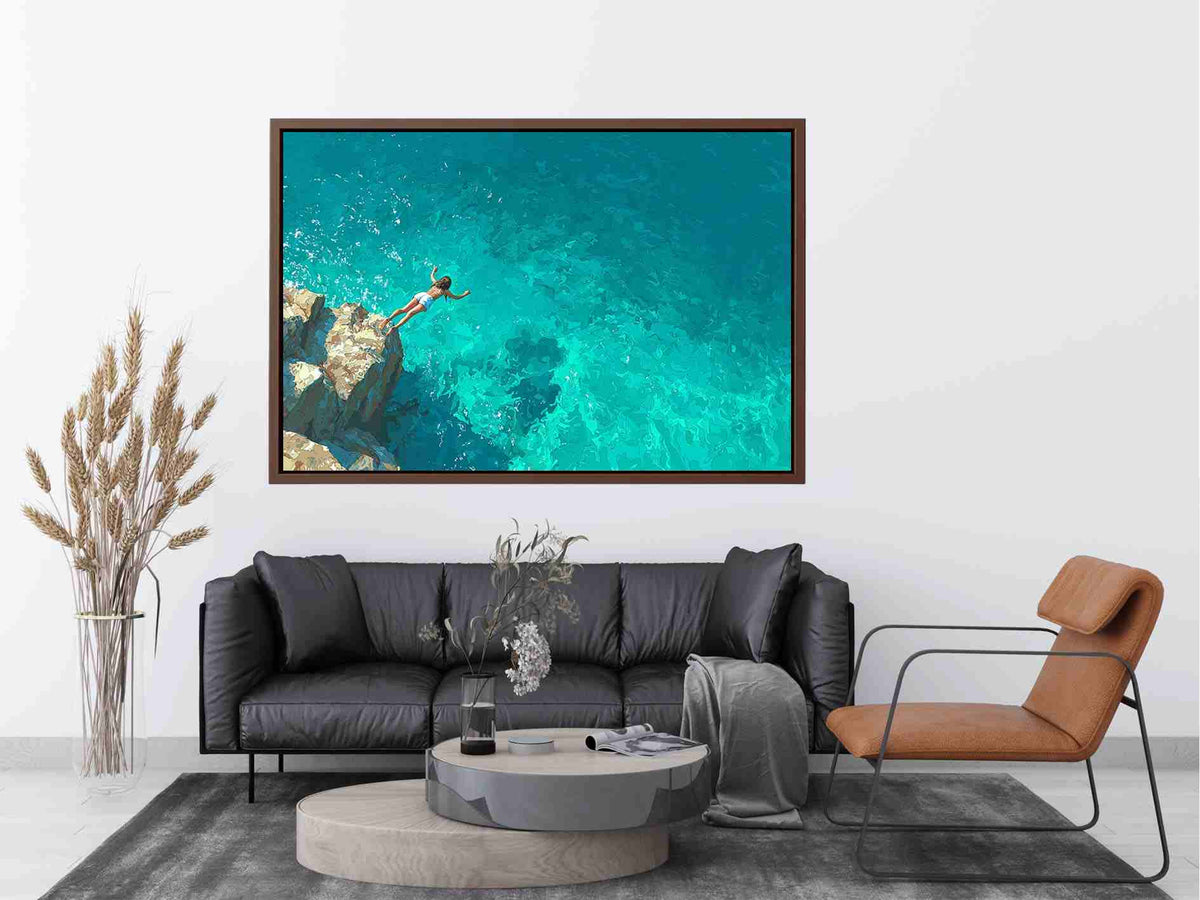 Turquoise Leap coastal artwork for modern living room decor