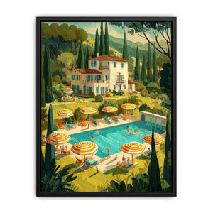 Mediterranean villa with pool artwork for elegant living room decor