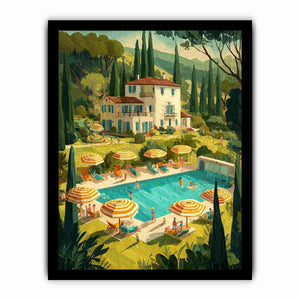 Mediterranean villa with pool artwork for elegant living room decor