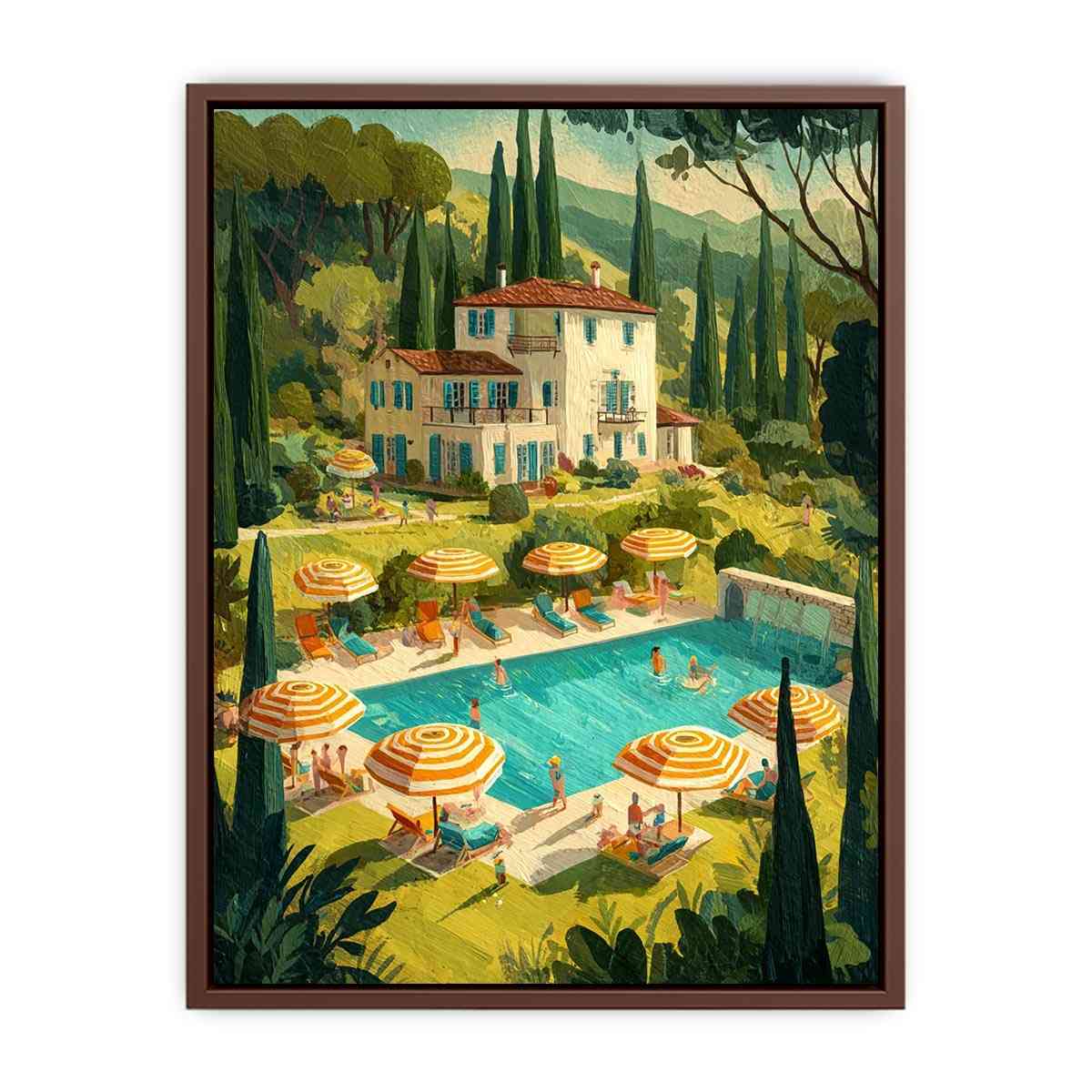 Mediterranean villa with pool artwork for elegant living room decor