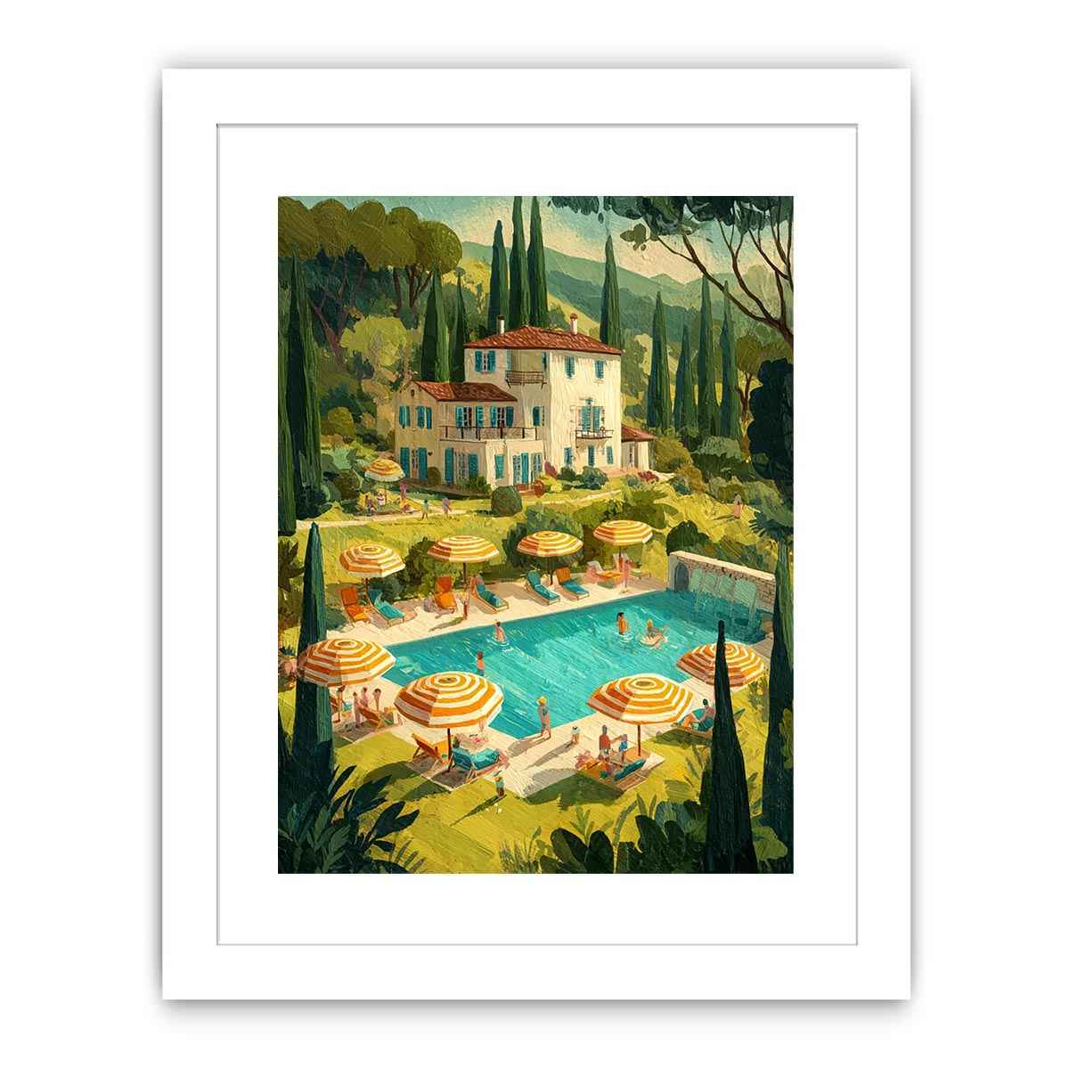 Mediterranean villa with pool artwork for elegant living room decor