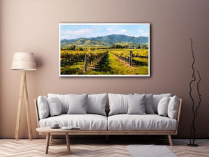Vineyard and mountains artwork for elegant living room decor