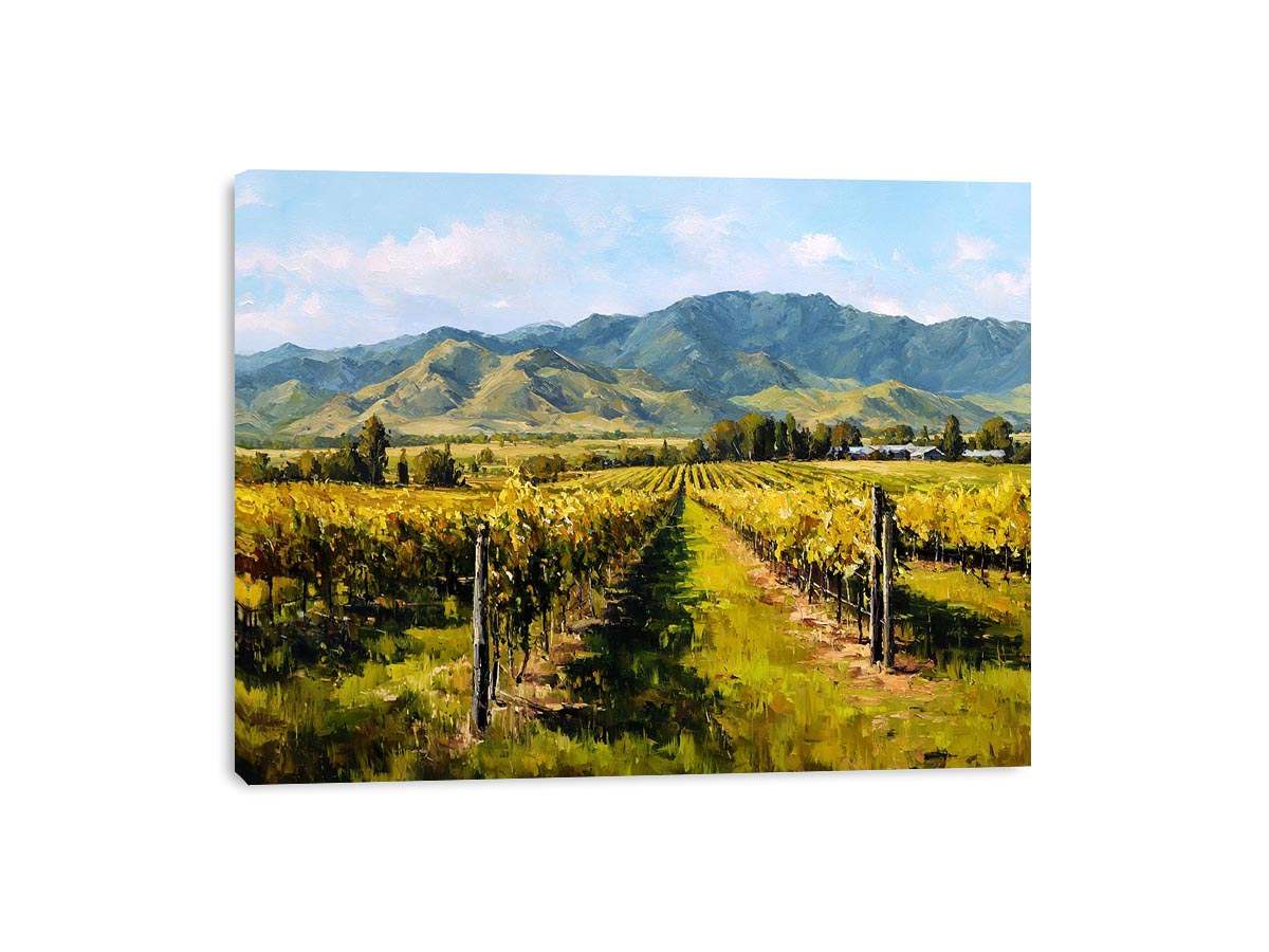 Vineyard and mountains artwork for elegant living room decor