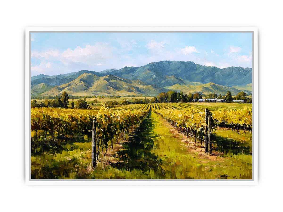 Vineyard and mountains artwork for elegant living room decor