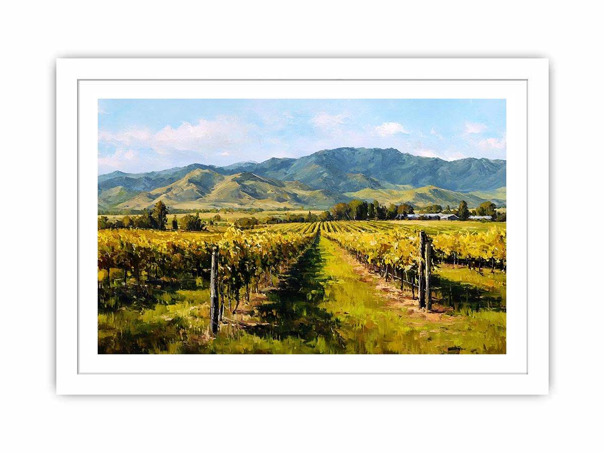 Vineyard and mountains artwork for elegant living room decor