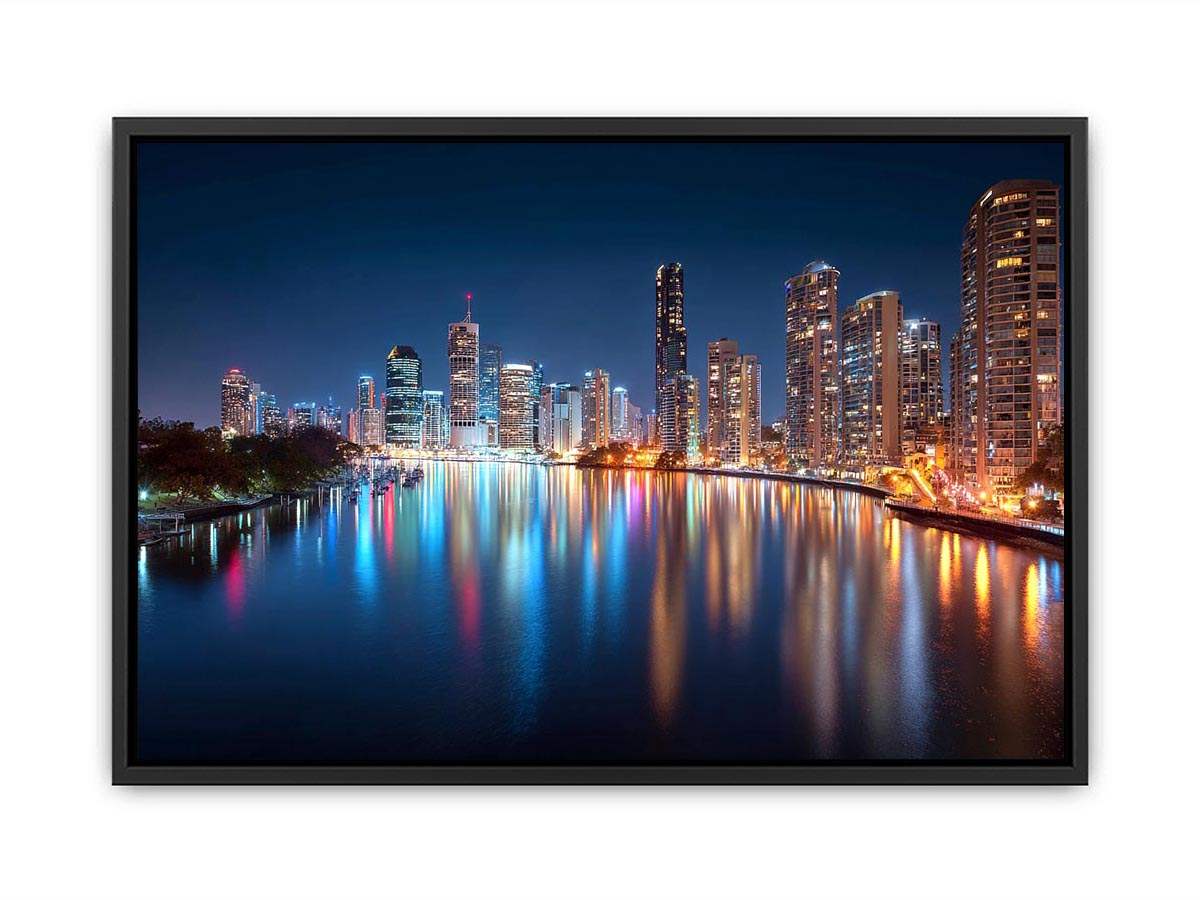 City skyline reflections night artwork for elegant living room decor