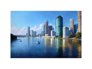 Modern riverside skyline day artwork for elegant living room decor