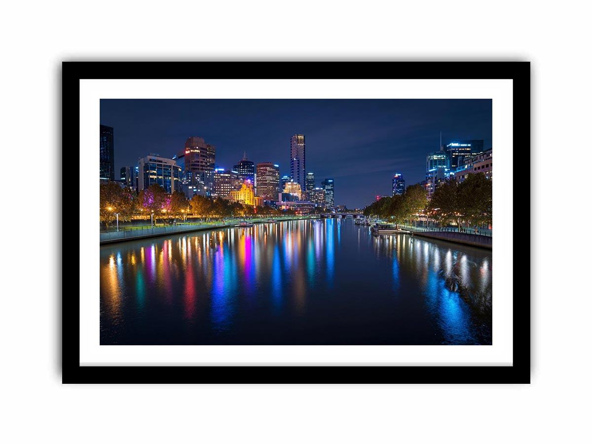City skyline river night artwork for elegant living room decor